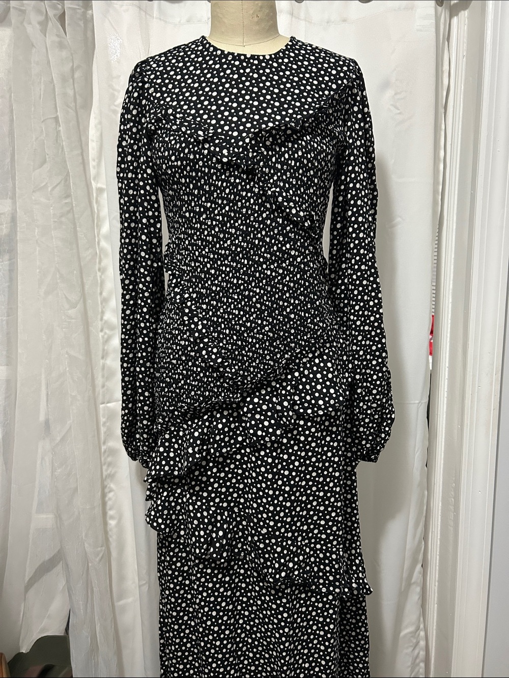 ASOS Black and White Polka Dot Long Sleeve Midi Dress